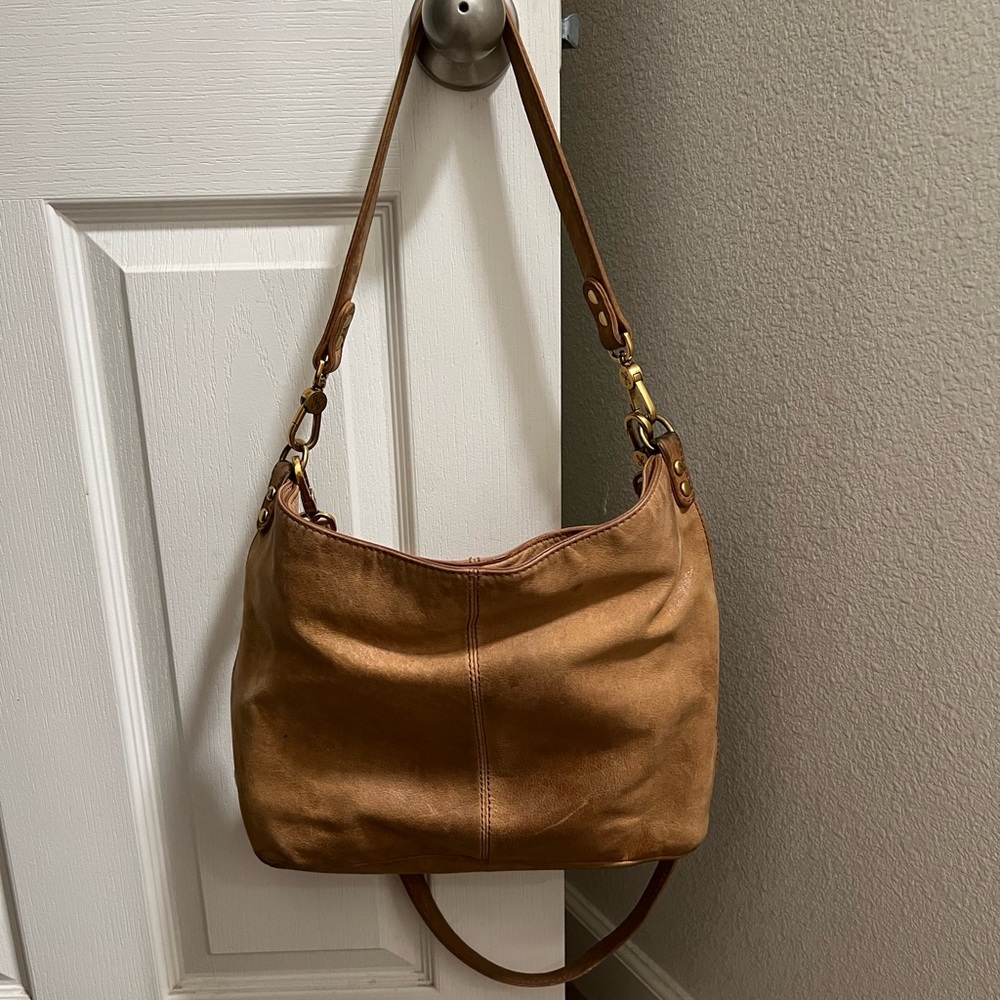 HOBO Pier Shoulder Bag Whiskey Tan Suede Purse